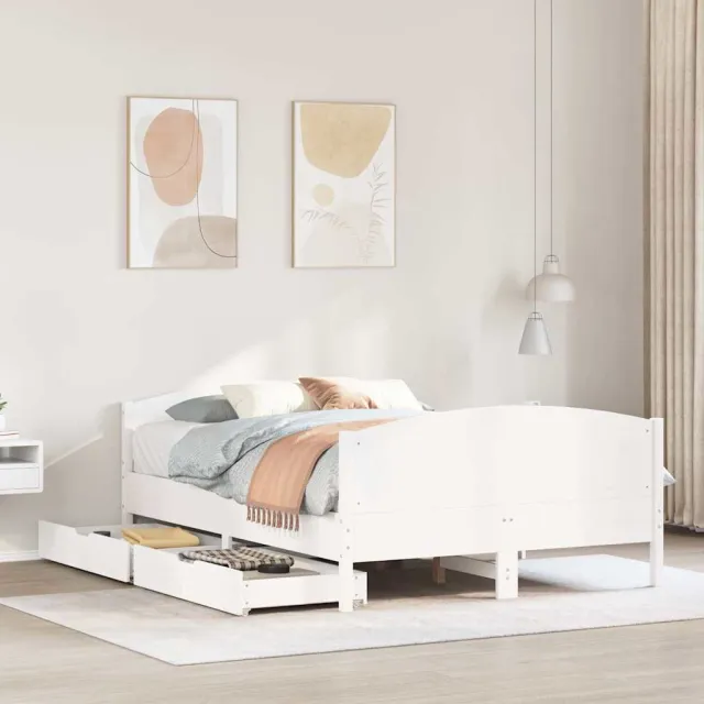 vidaXL Bedframe zonder matras massief grenenhout wit 135x190 cm