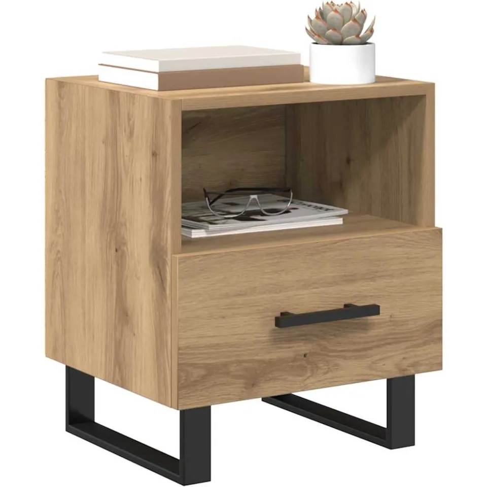 vidaXL Nachtkastje Artisan Eiken 40 x 35 x 47,5 cm Bewerkt hout Bruin