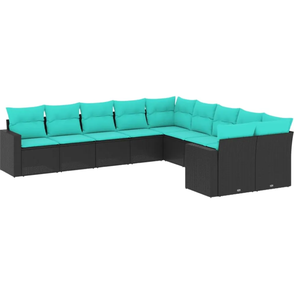 vidaXL 10-delige Loungeset met kussens poly rattan zwart