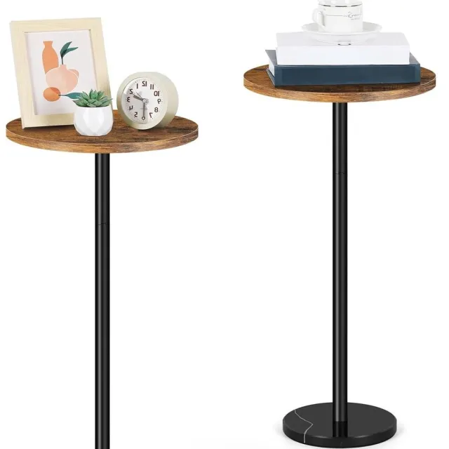 RFWR Kleine Ronde Bijzettafel met Marmeren Voet - Zwart - Ideaal voor Woonkamer en Slaapkamer