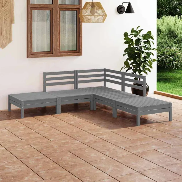 vidaXL 5-delige Loungeset massief grenenhout grijs, foto 2