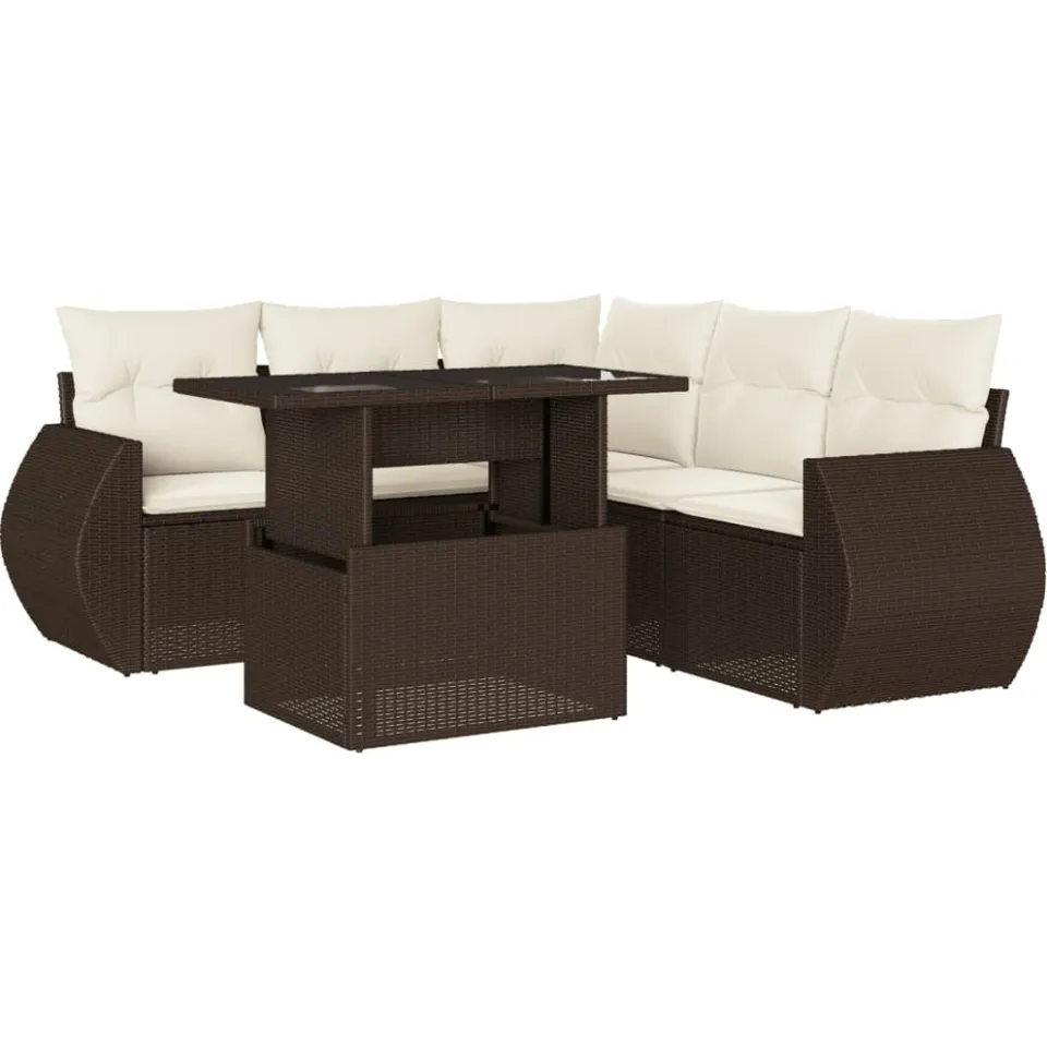 vidaXL 6-delige Loungeset met kussens poly rattan bruin, foto 3
