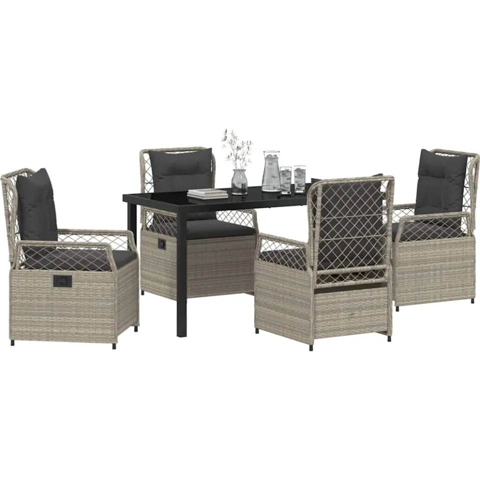 vidaXL Tuin eettafelset 5 st Lichtgrijs poly rattan