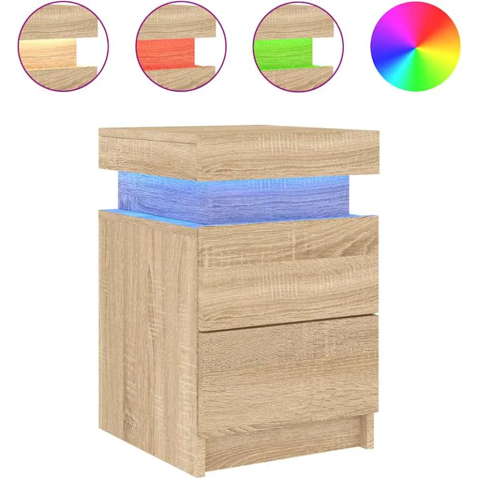 vidaXL Nachtkastje met LED-verlichting 35x39x55 cm sonoma eikenkleurig, foto 3