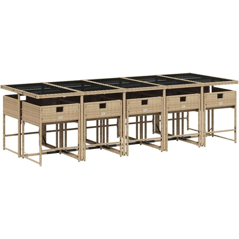 vidaXL 11-delige Tuinset met kussens poly rattan gemengd beige, foto 4