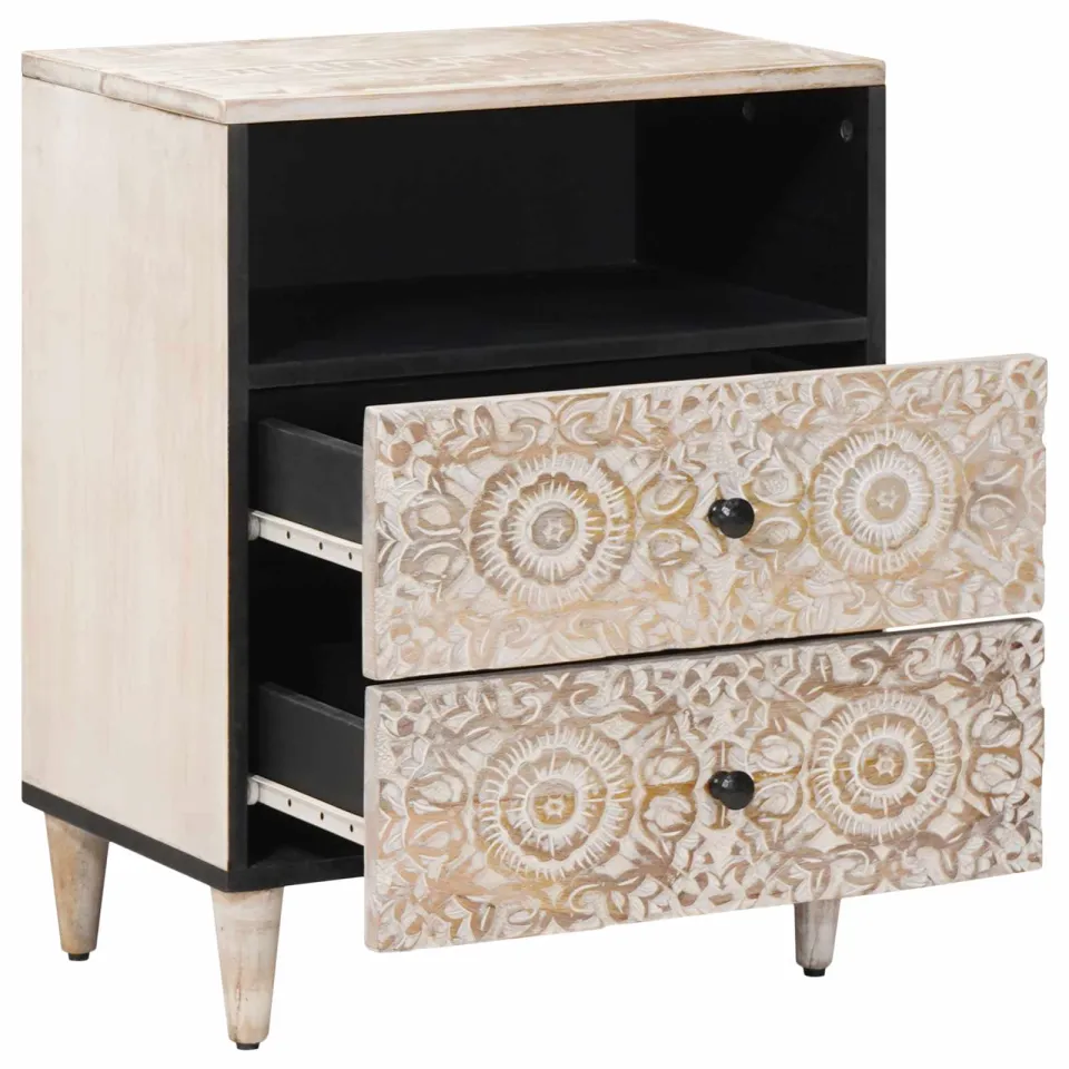 vidaXL Bed kast Wit 50 x 33 x 60 cm Massief Mango Hout, foto 2