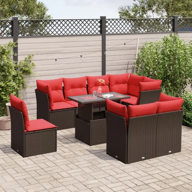 vidaXL 9-delige tuinbankset met kussens, bruin polyrotan, foto 2