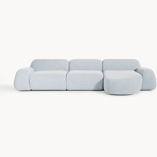Westwing Collection Modulaire bouclé hoekbank Wolke (4-zits) lichtblauw