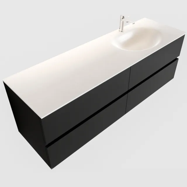 Boss & Wessing Badkamermeubel Solid Surface BWS Stockholm 150x45 cm Mat Zwart Urban Rechts (1 kraangat, 4 lades)
