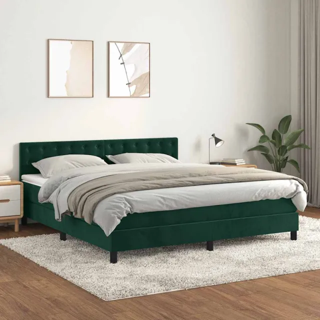 vidaXL Boxspring met matras fluweel donkergroen 160x200 cm groen