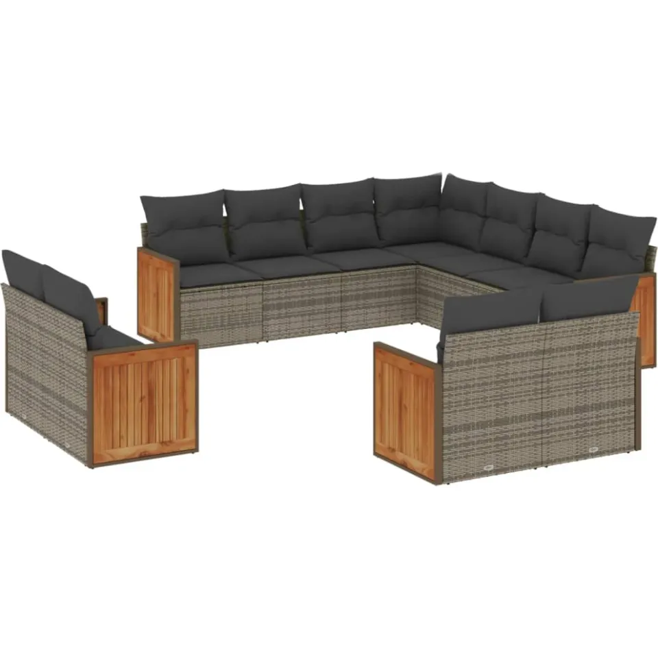 vidaXL 11-delige Loungeset met kussens poly rattan grijs, foto 3