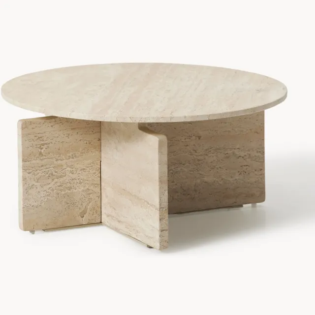 Westwing Collection Ronde salontafel Marisa van travertijn Beige