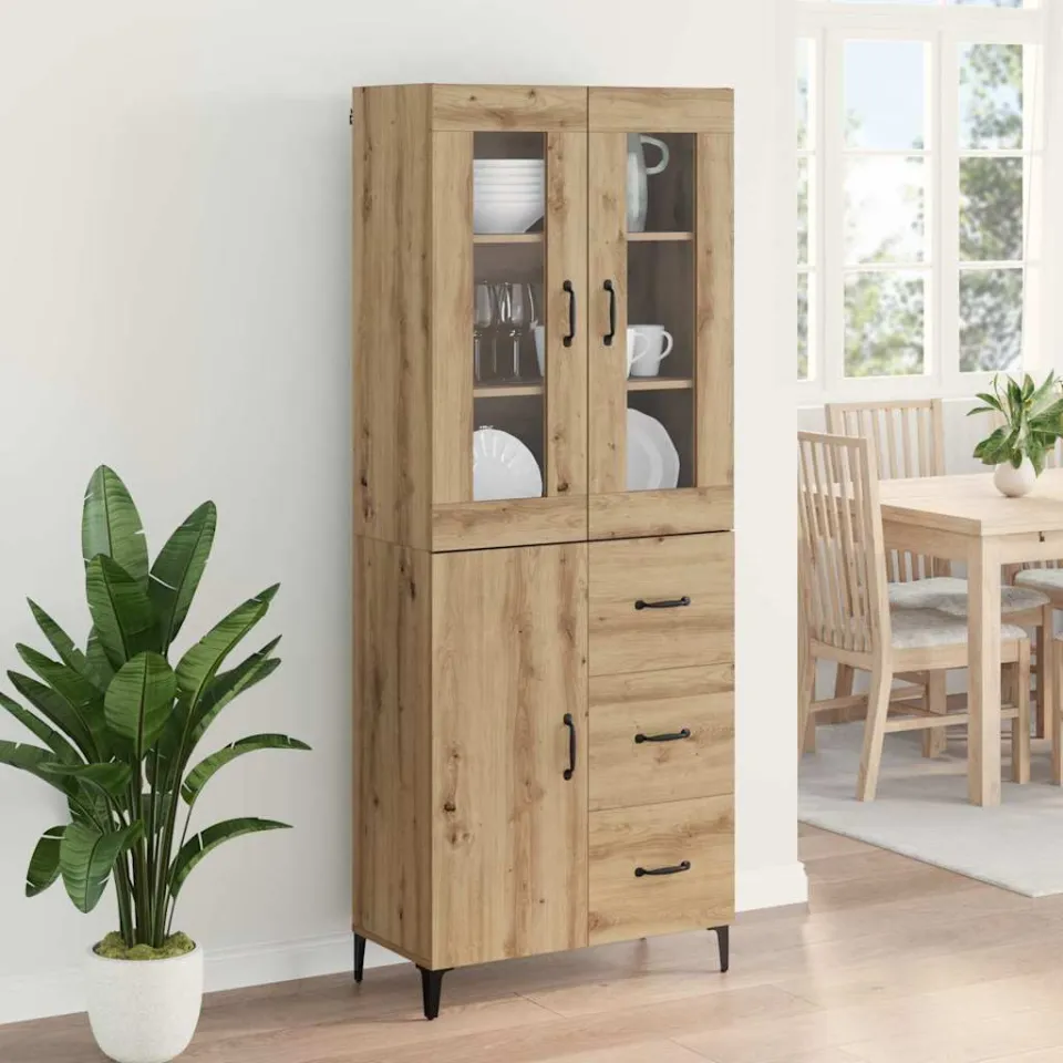 vidaXL Highboard Artisan Eiken 69,5 x 34 x 180 cm Bewerkt hout, foto 3