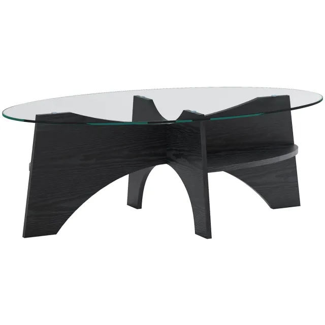 Merax Ovale Salontafel 104 9 X 60 X 35 6 Cm - Veiligheidsglas Blad - Onderstel In Zwarte Houtlook - Stabiel Waaieronderstel - Moderne Bijzettafel - Woonkamertafel
