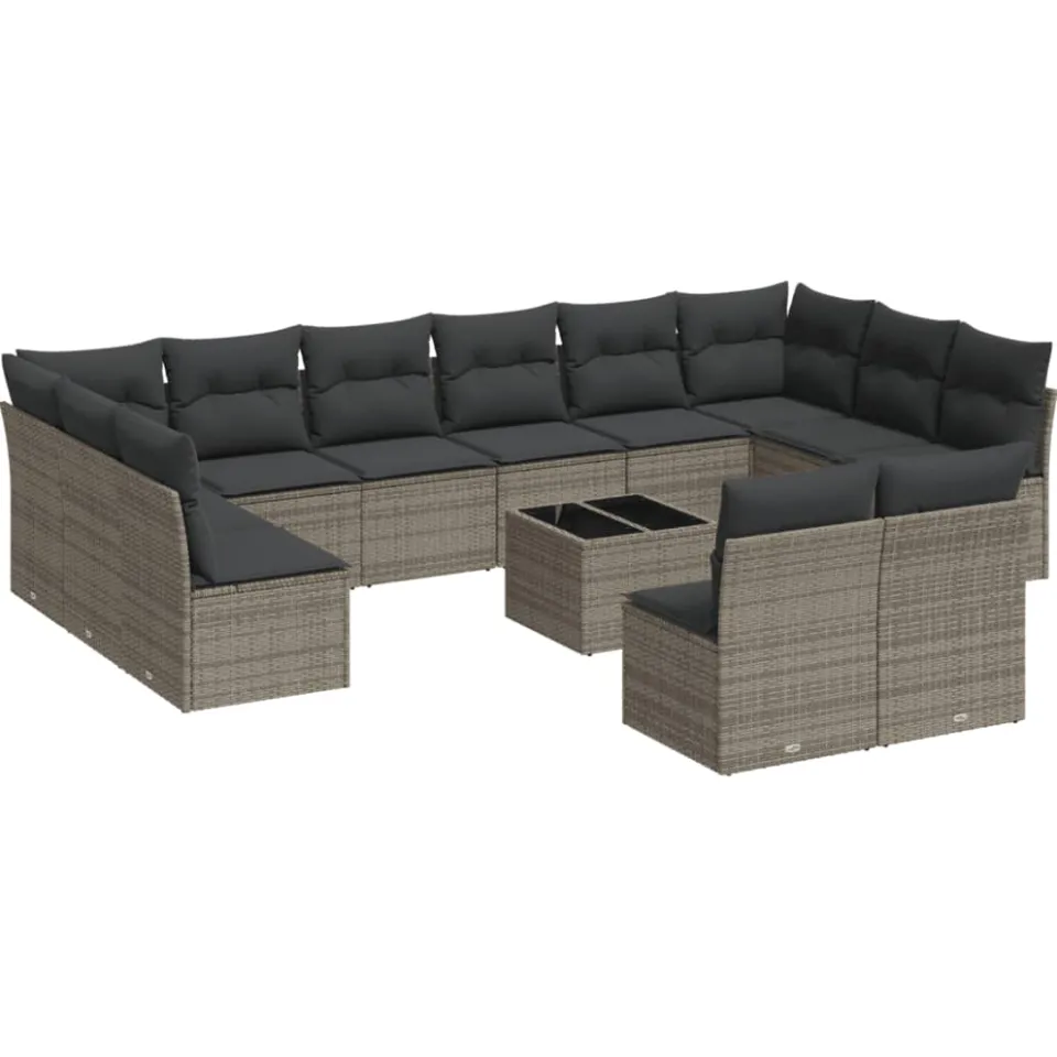 vidaXL 13-delige Loungeset met kussens poly rattan grijs