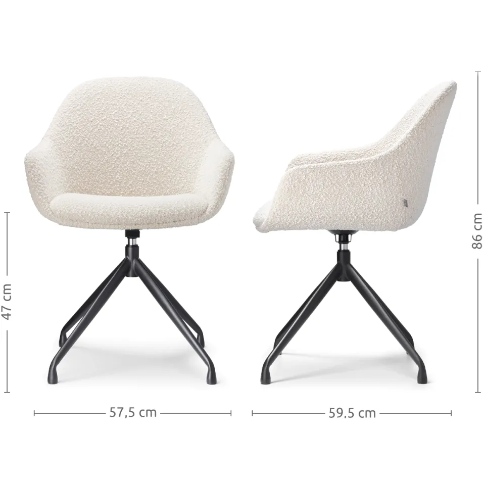 Nolon Nola-Mae draaibare eetkamerstoel bouclé beige - zwart onderstel, foto 3
