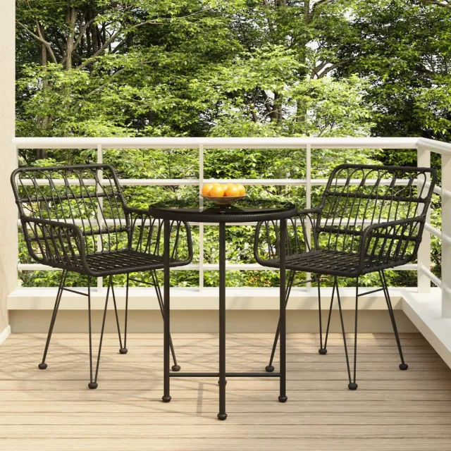 vidaXL 3-delige Tuinset poly rattan zwart, foto 2