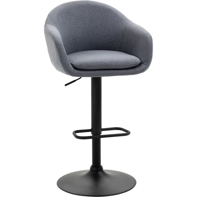 Homona Barkruk - 360° draaibaar en in hoogte verstelbaar - Met rugleuning en voetsteun - Linnenlook - 54 x 54 x 92-112 cm - Donkergrijs