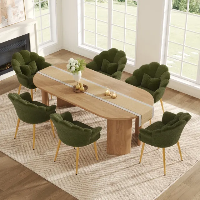 COVREO Eetkamerstoelen set van 6 – Kuipstoelen met armleuningen en pluche – Zitmeubels voor eetkamer – 64x65,5x85 cm – Groen