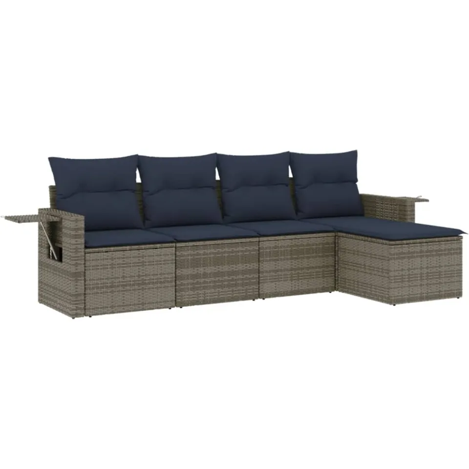 vidaXL 5-delige tuinbankset met kussens, grijs polyrotan, foto 3