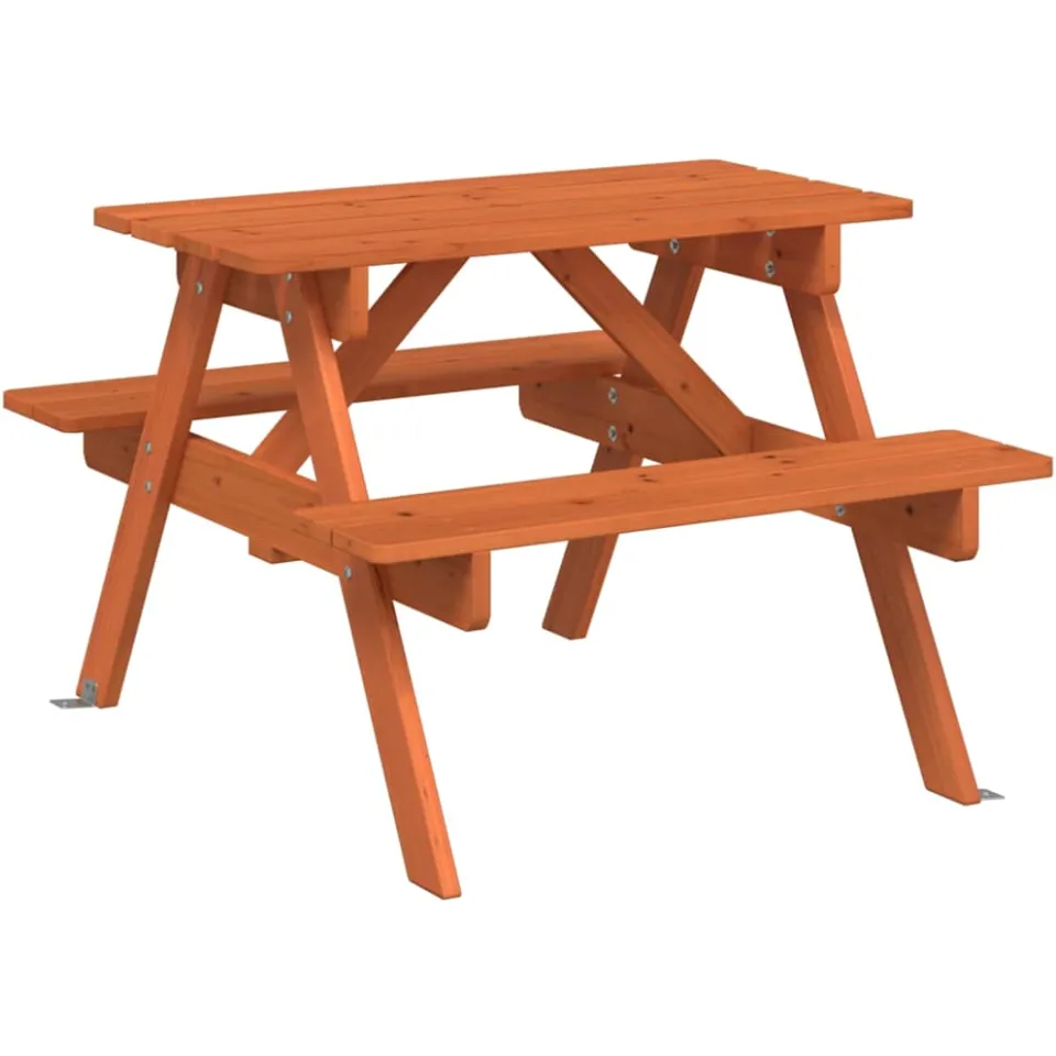 vidaXL Picknicktafel voor 4 kinderen met parasolgat massief vurenhout Bruin
