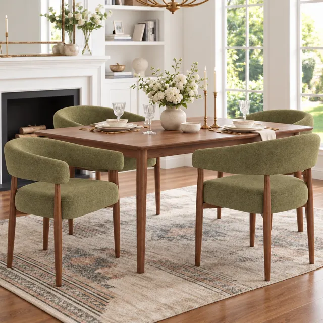 HAUSS SPOLE Eetkamerstoelen - Set van 2 - Met Armleuningen en Zachte Zitting - Voor Eetkamer en Woonkamer - Chenille en Metaal - Olijfgroen