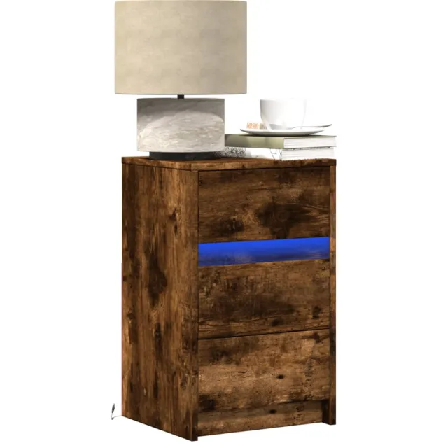 vidaXL nachtkastje met LED-verlichting bewerkt hout gerookt eikenkleur Bruin