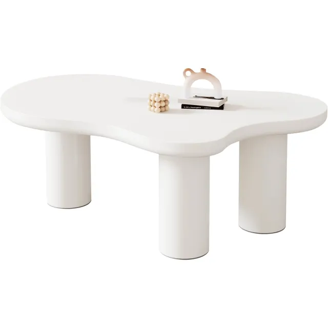 REDOM Salontafel 107x66x40,5 cm - Wolkvormig MDF-blad met 3 PVC-poten - Wit
