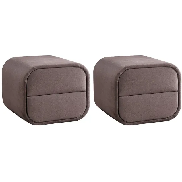 Vente-unique Set van 2 nachtkastjes - 2 lades - Velours - Taupe - VENALORA