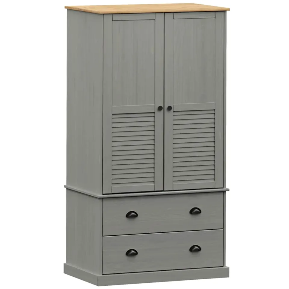 vidaXL Kledingkast VIGO 90x55x170 cm massief grenenhout grijs, foto 3