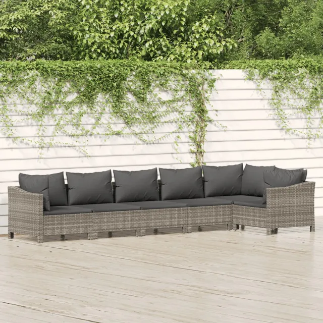 vidaXL 6-delige Loungeset met kussens poly rattan grijs, foto 2