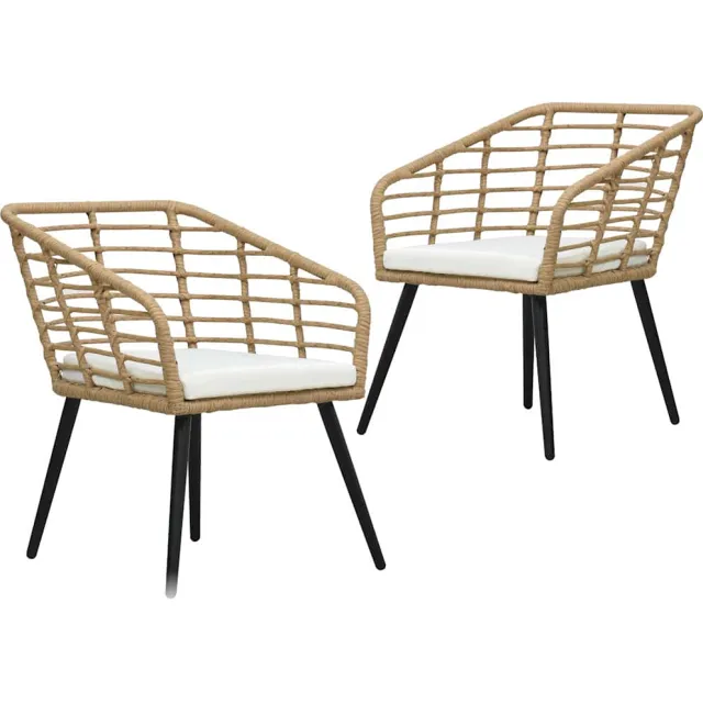 vidaXL Tuinstoelen 2 st met kussens poly rattan eikenkleurig Bruin
