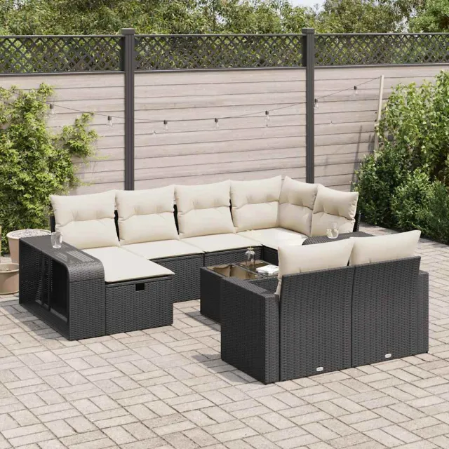 vidaXL 11-delige Loungeset met kussens poly rattan zwart, foto 2