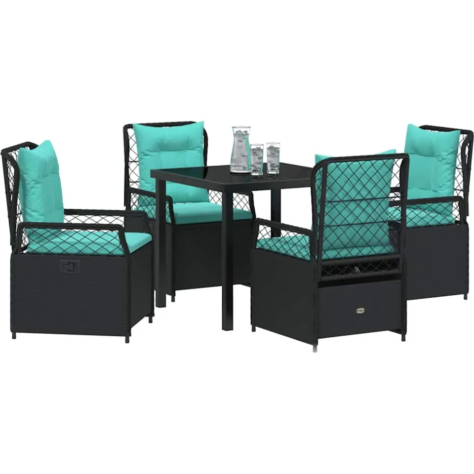 vidaXL Tuin eettafelset 5 st Zwart poly rattan