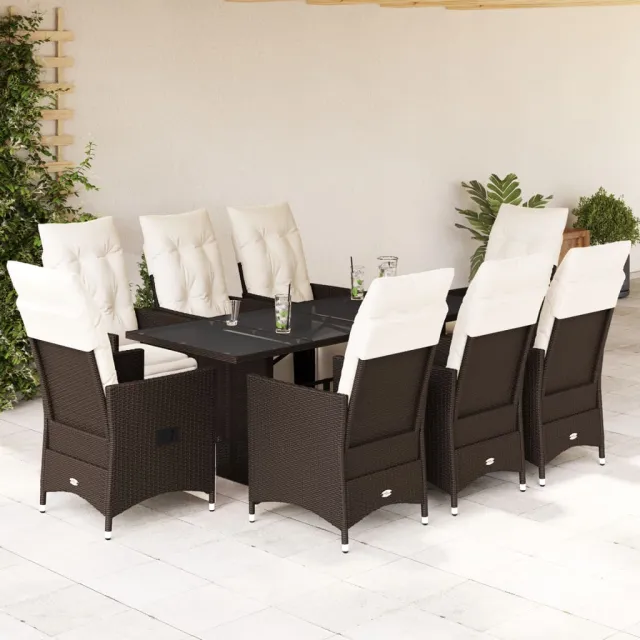 vidaXL 9-delige Bistroset met kussens poly rattan bruin, foto 2