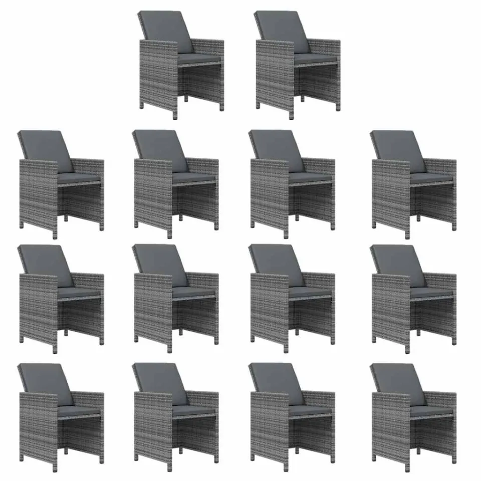 vidaXL 15-delige Tuinset met kussens poly rattan grijs