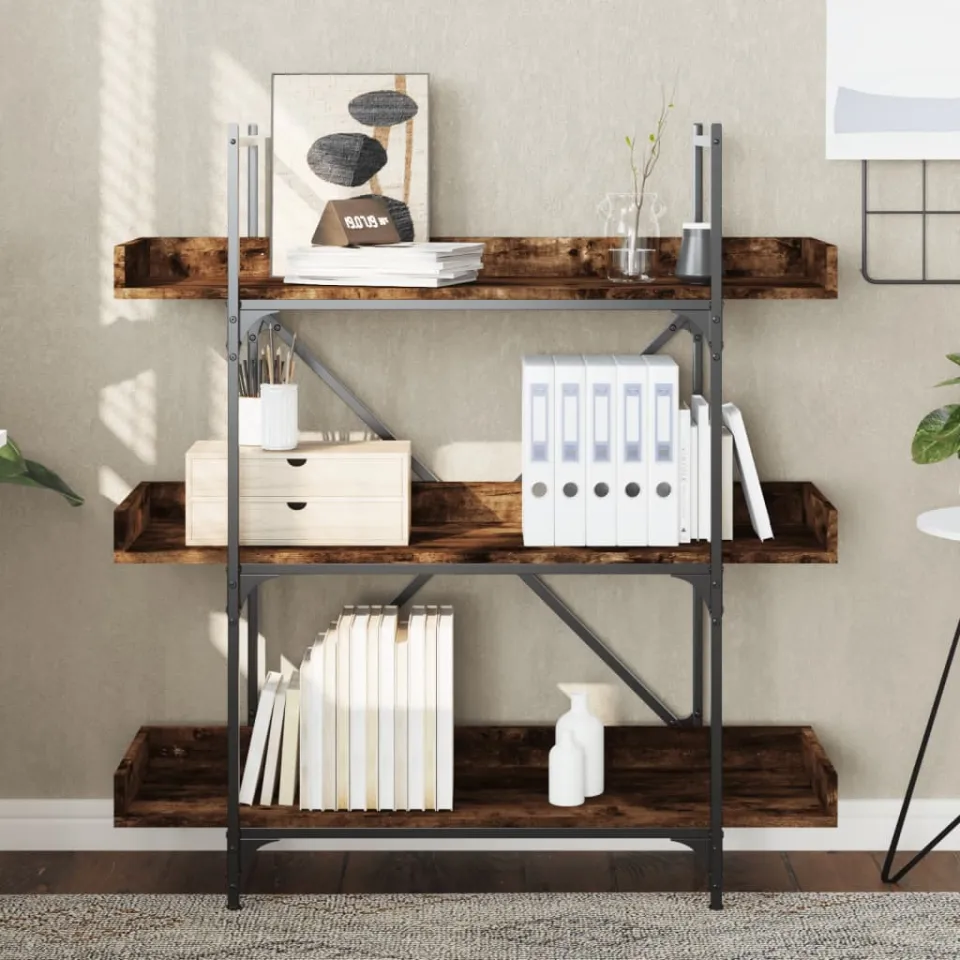 vidaXL Boekenkast 3-laags 100x33x108,5 cm bewerkt hout gerookt eiken, foto 2