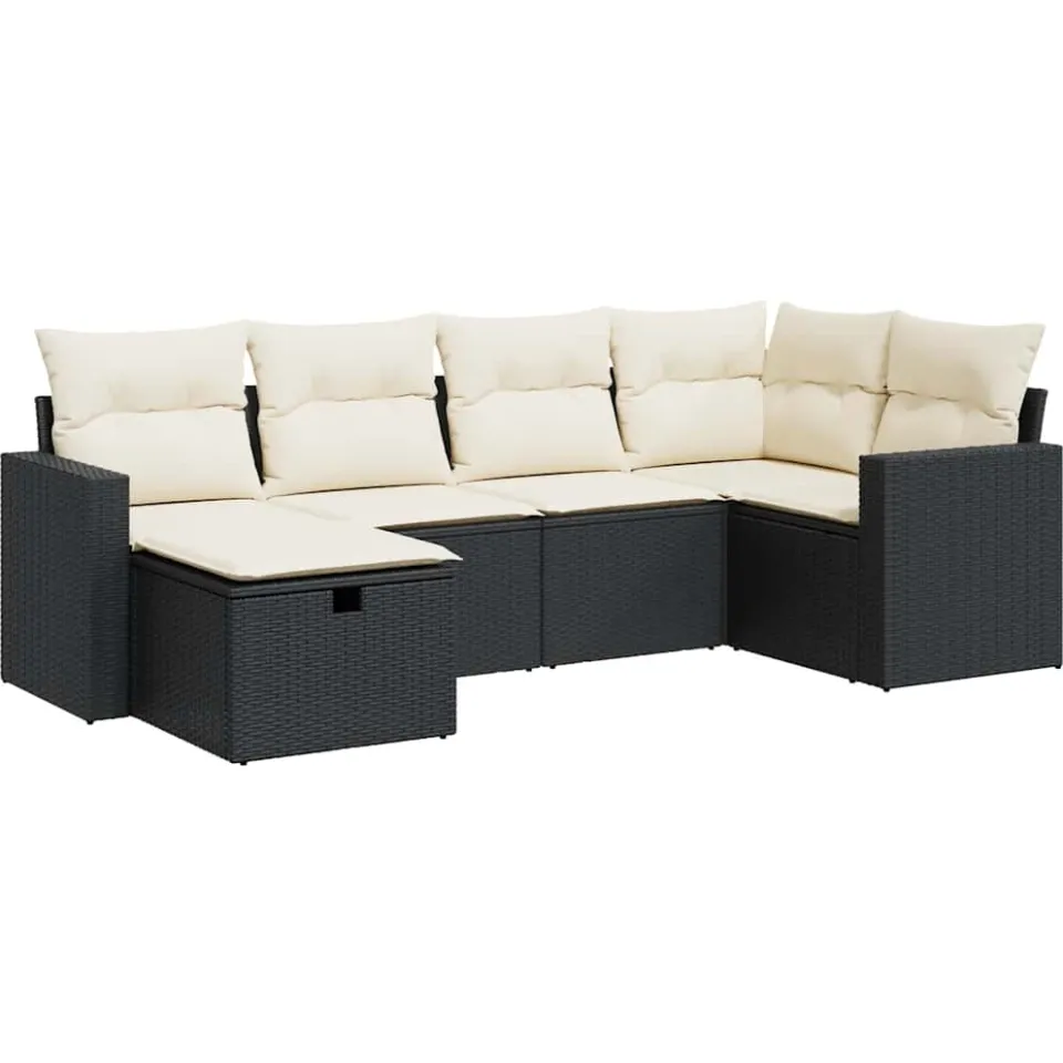 vidaXL 6-delige Loungeset met kussens poly rattan zwart, foto 3