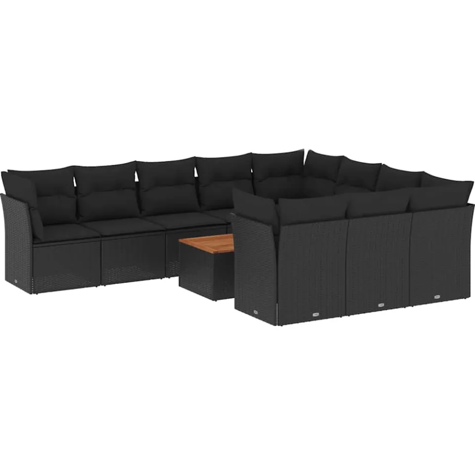 vidaXL 11-delige Loungeset met kussens poly rattan zwart