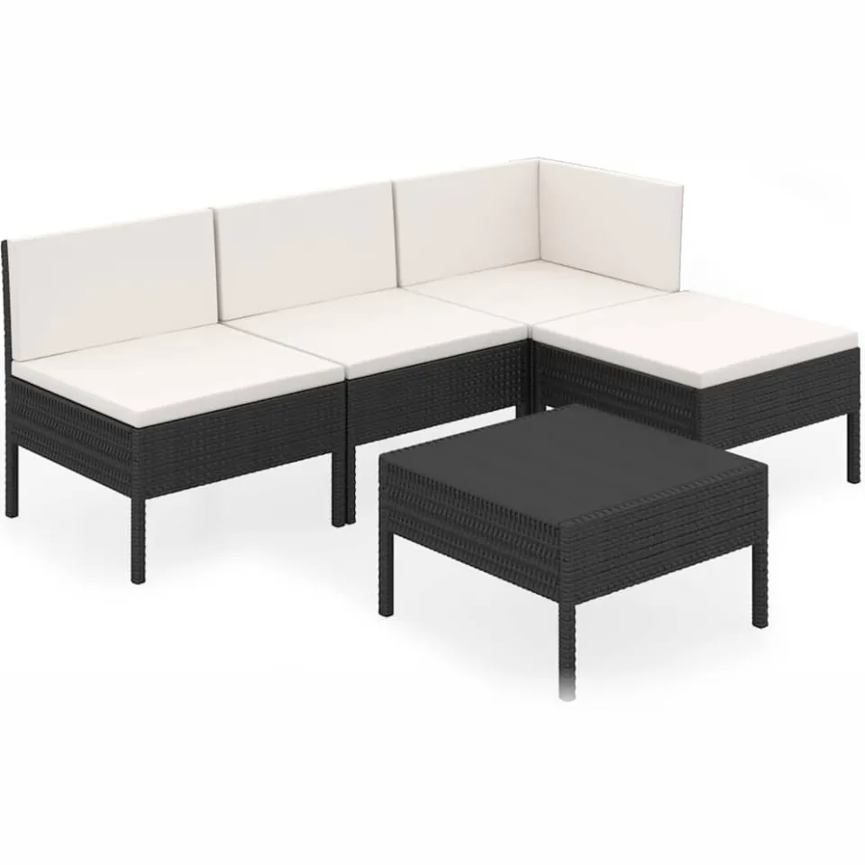 vidaXL 5-delige Loungeset met kussens poly rattan zwart, foto 3