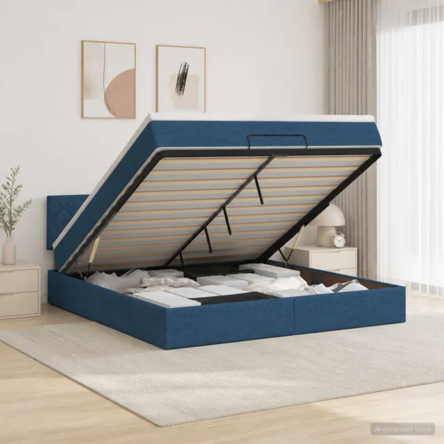 vidaXL Ottoman bed met matras met hoofdeinde Blauw 140 x 200 cm Stof