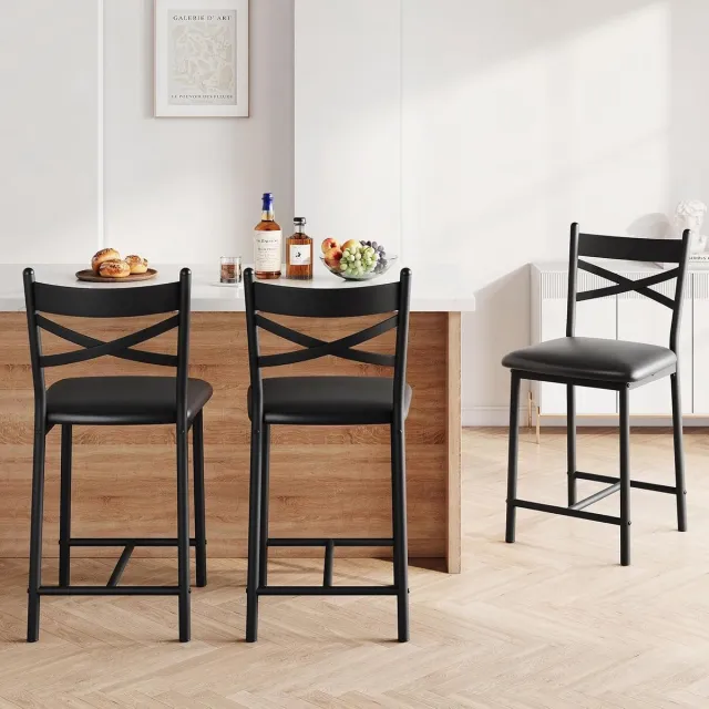 HOERFURIY Barkrukken Set van 4 - 66 cm Barstoelen met Rugleuning Zwart PU 136kg