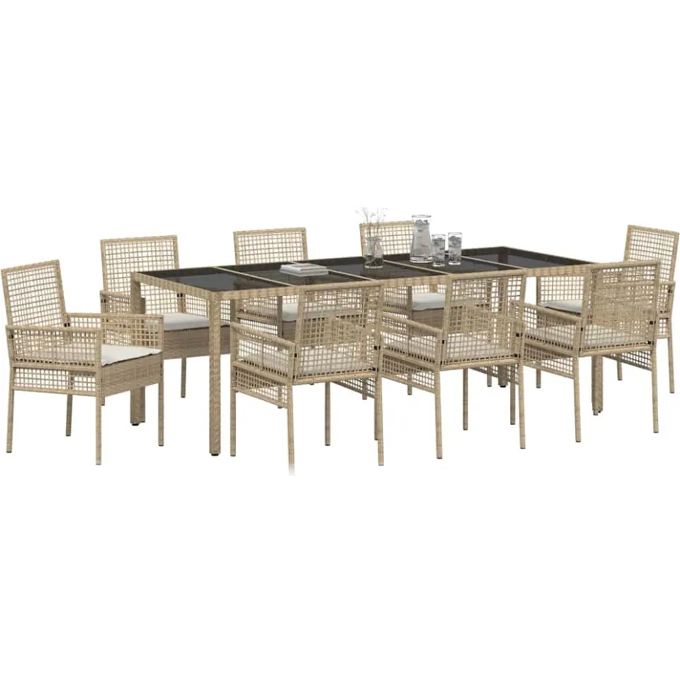 vidaXL Tuin eettafelset 9 st Beige poly rattan