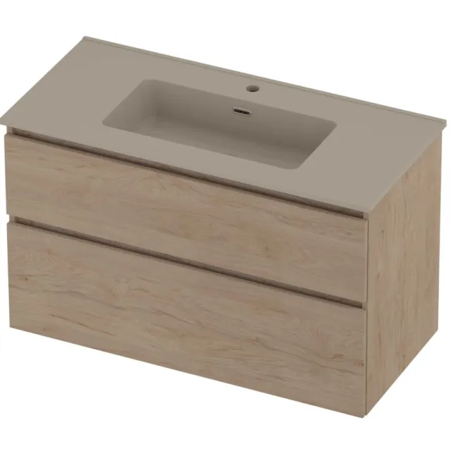 Proline Tribute Badmeubelset Porselein Elegant 1 Kraangat 100x46x62 cm Mat Crème Cotton Ideal Oak Eiken