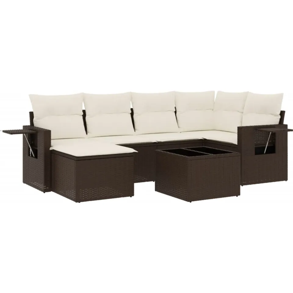 vidaXL 7-delige Loungeset met kussens poly rattan bruin, foto 3