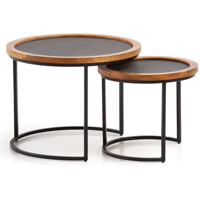 Sky Style Zenith Ronde Salontafel Set Mango / Steen Antraciet / Naturel