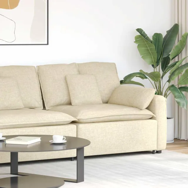 vidaXL Modulaire bank Armleuning eindmodule met kussens 100 cm Crème