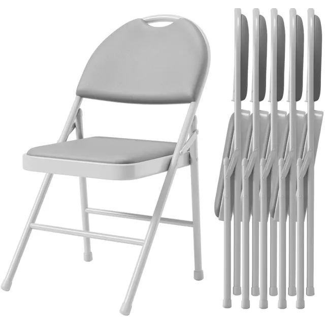 Happiq Set van 6 Opvouwbare Stoelen - Stapelbaar Comfort design met Rugleuning - voor feesten en kantoor - Grijs PU Leer en Metaal - Rood