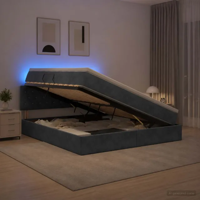 vidaXL LED Opslagbed met Matras Donkergrijs 160 x 200 cm Fluweel