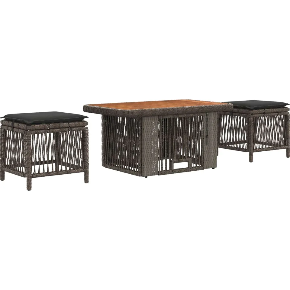 vidaXL Tuin eettafelset 3 st Grijs en Donkergrijs poly rattan